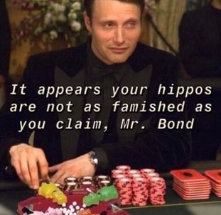 Blofeld the villain archly states that he is beating Bond the hero at hungry hippos